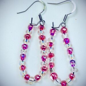 Radiant Blush Beaded Loop Earrings - A Touch of Elegance